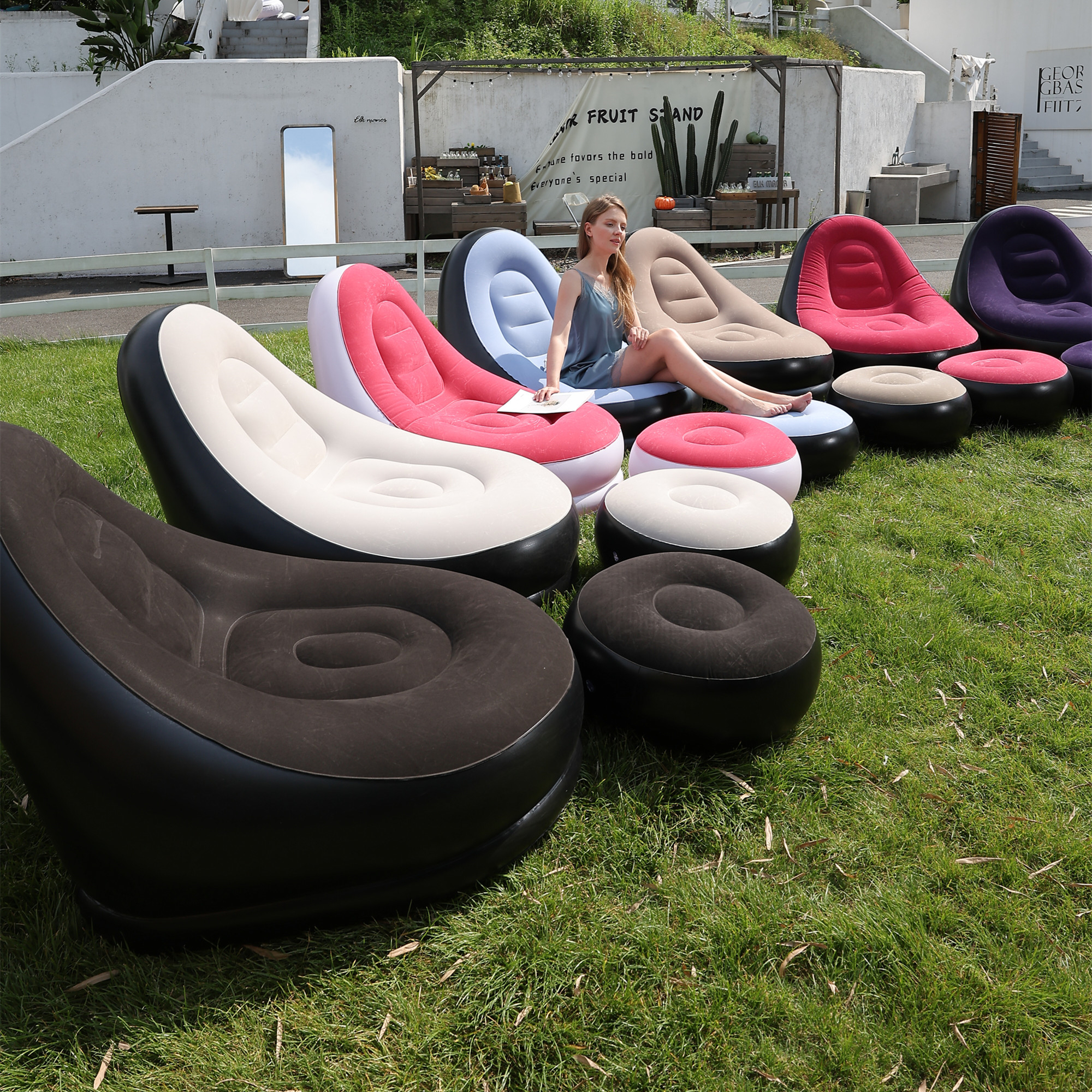 Outdoor Furniture Lounge Set - Lazy Couch Sofas Inflatable Chair Foldable