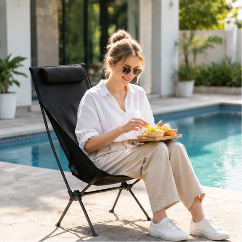 Outdoor Furniture Rocking Chair - Folding Portable Camping Chair with Headrest,