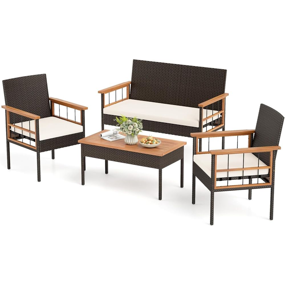 Outdoor Furniture Balcony - 4-Piece Outdoor Wicker Patio Furniture Set