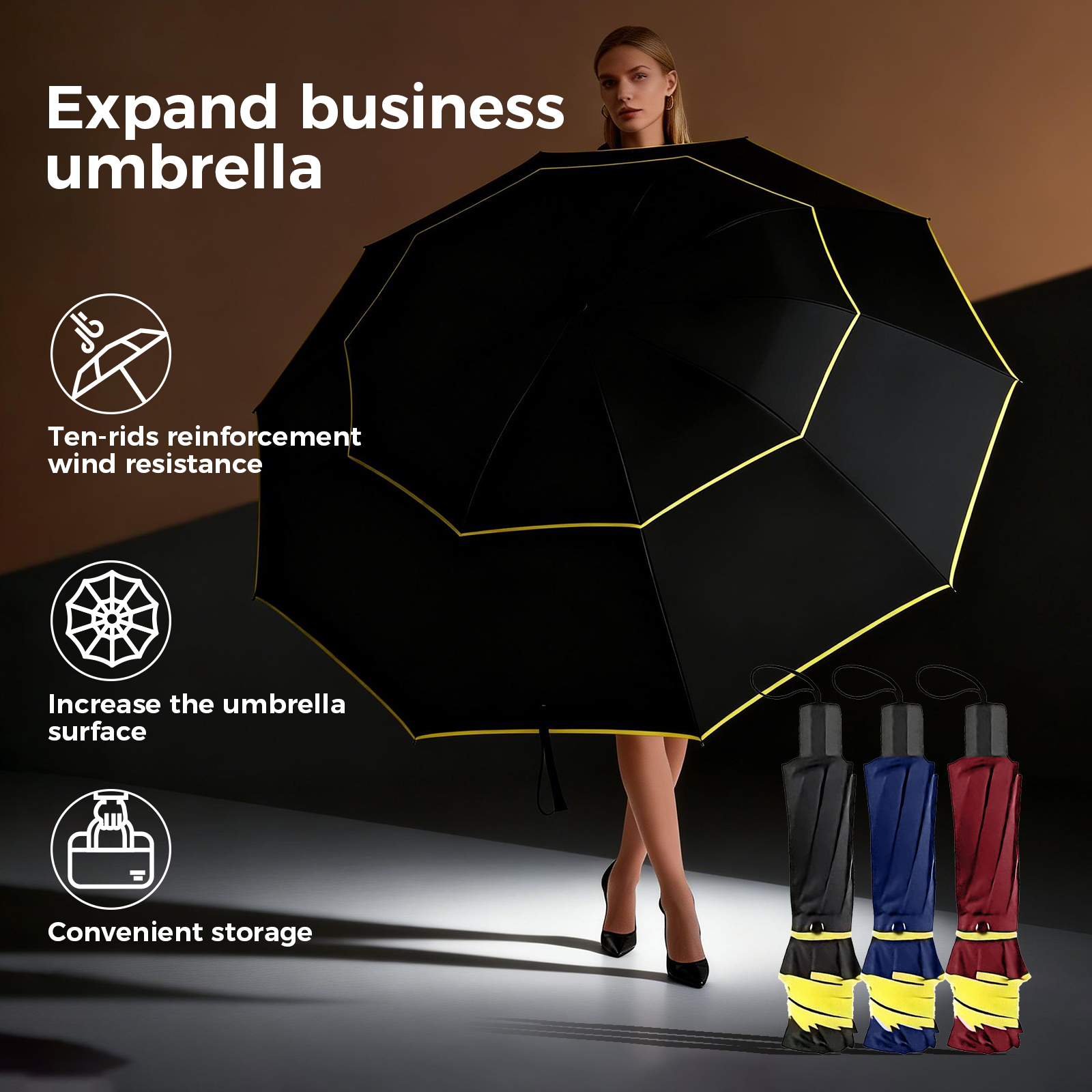 Parasol Umbrella Large - Double Strong Wind Resistant Umbrella Rain