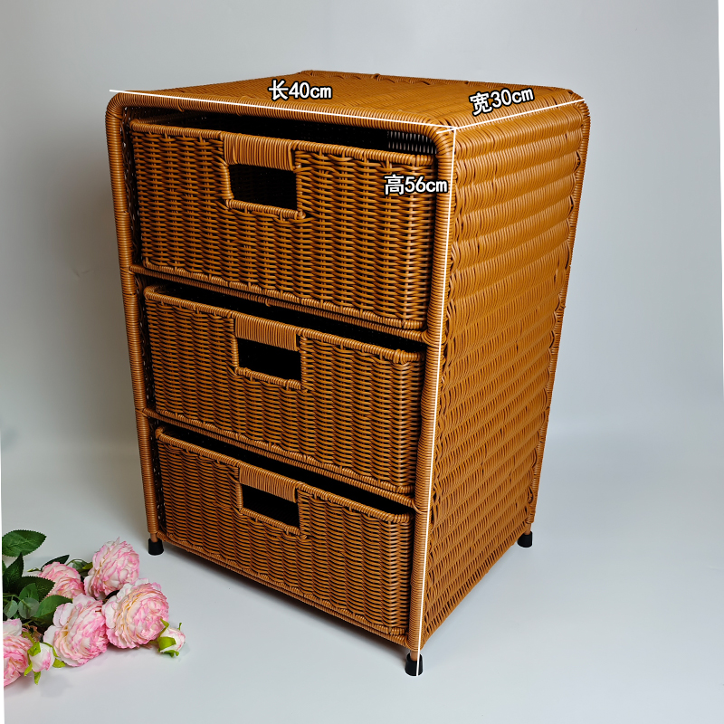 Outdoor Furniture Cafe - Chinese Style Woven Rattan Three-Layer Storage