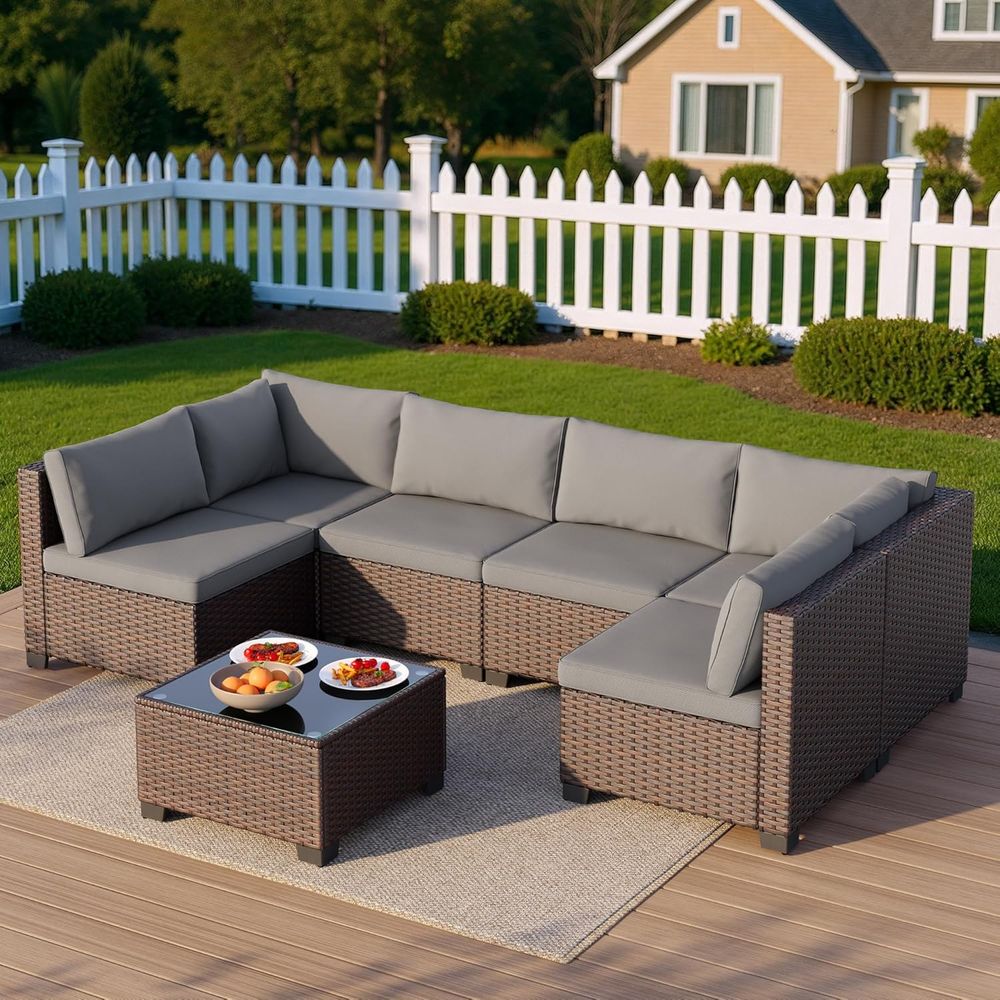 7-Piece Outdoor Patio Wicker S - Outdoor Furniture Balcony reseña y precio