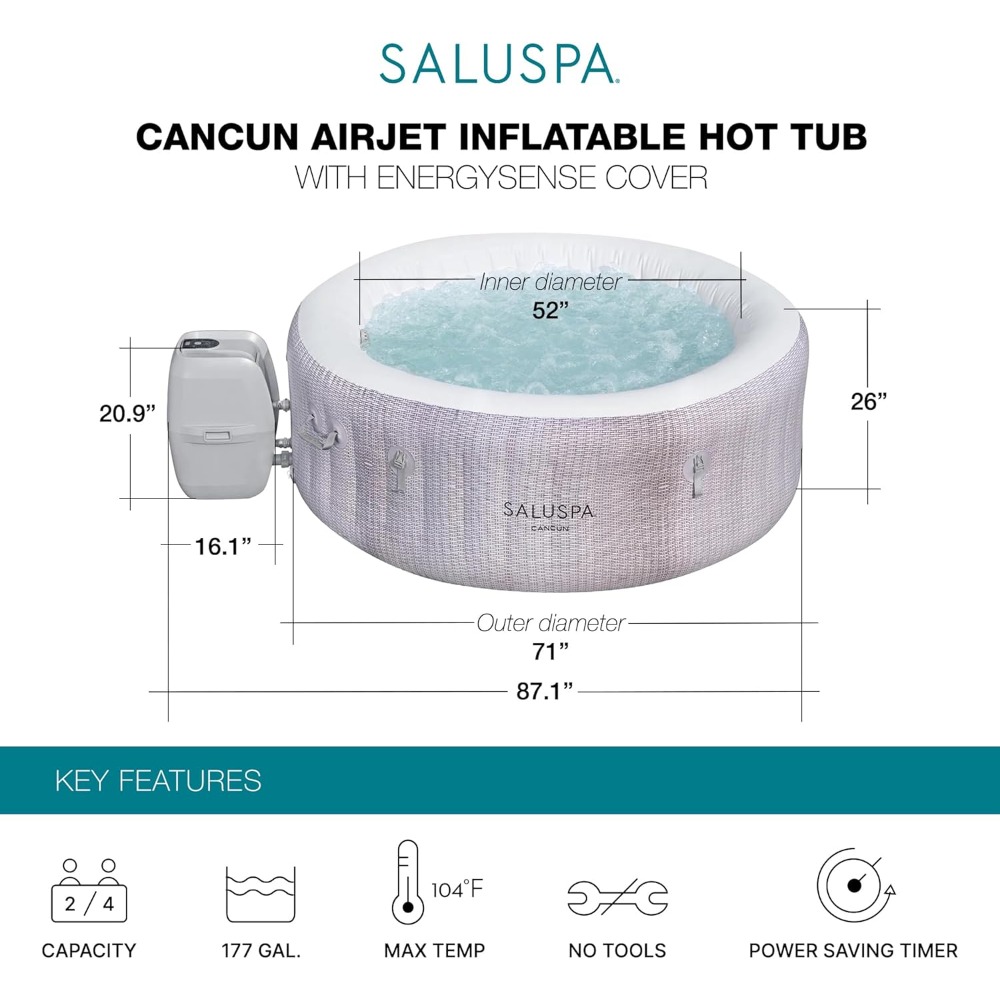 SaluSpa Cancun 2-4 Person Infl - Inflatable Hot Tub reseña y precio