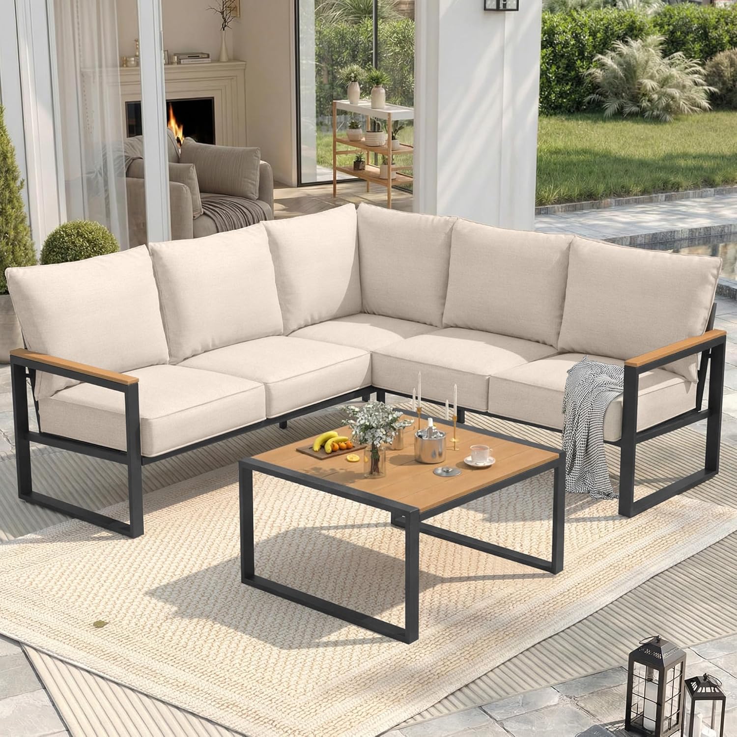 6pc Metal Patio Sectional Sofa - Outdoor Furniture Balcony reseña y precio