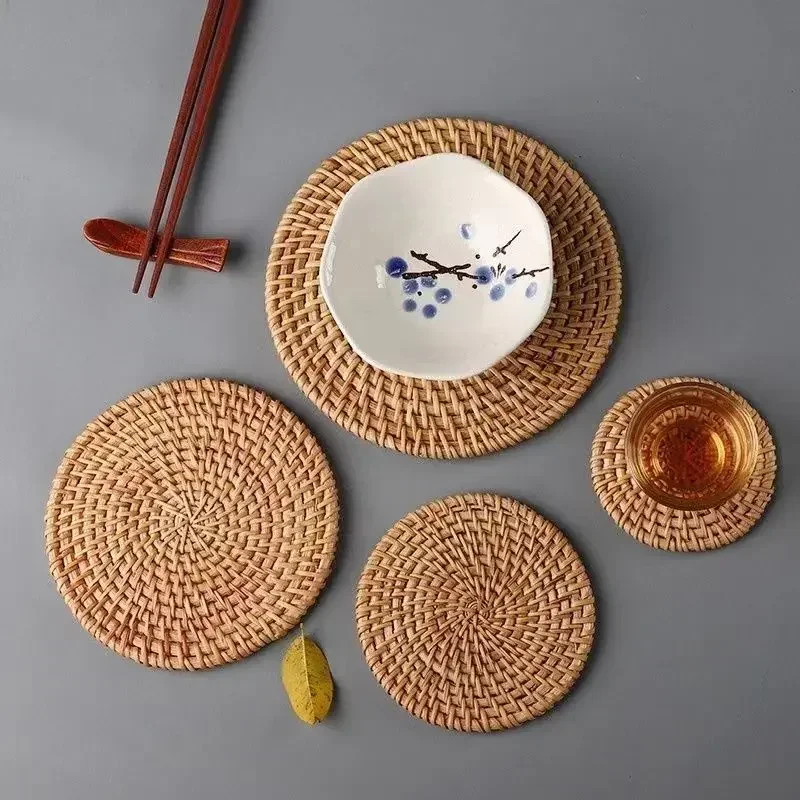 Handmade Round Rattan Coasters - Outdoor Furniture Cafe reseña y precio