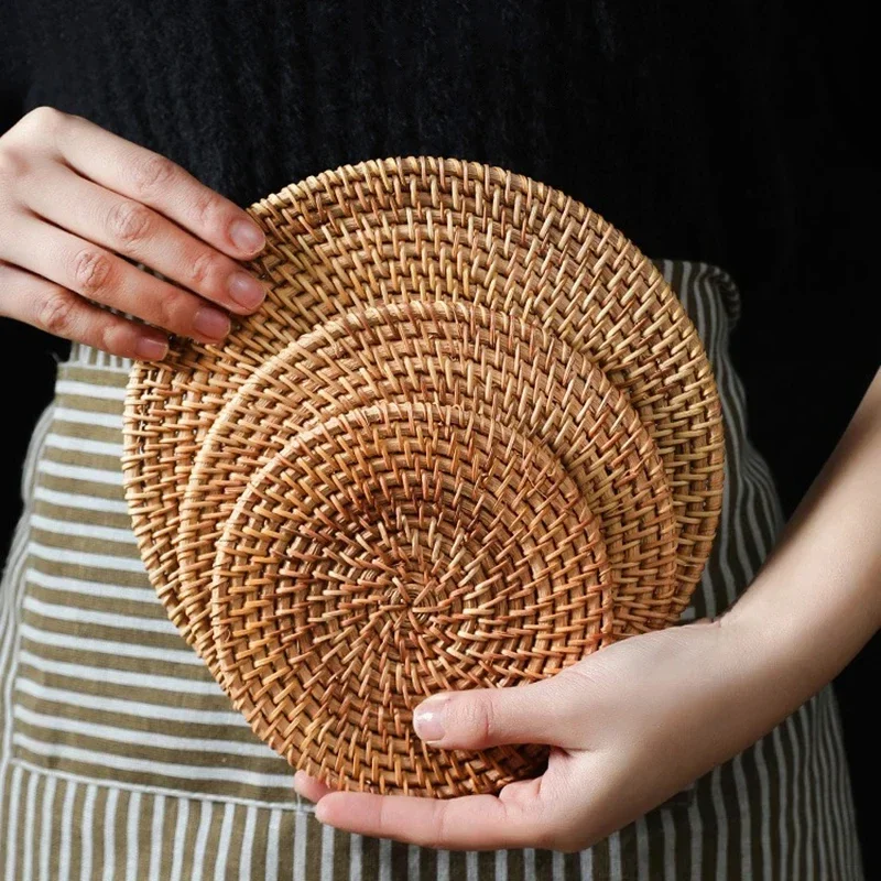 Handmade Round Rattan Coasters - Outdoor Furniture Cafe reseña y precio