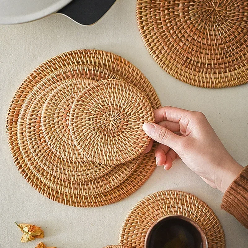 Handmade Round Rattan Coasters - Outdoor Furniture Cafe reseña y precio