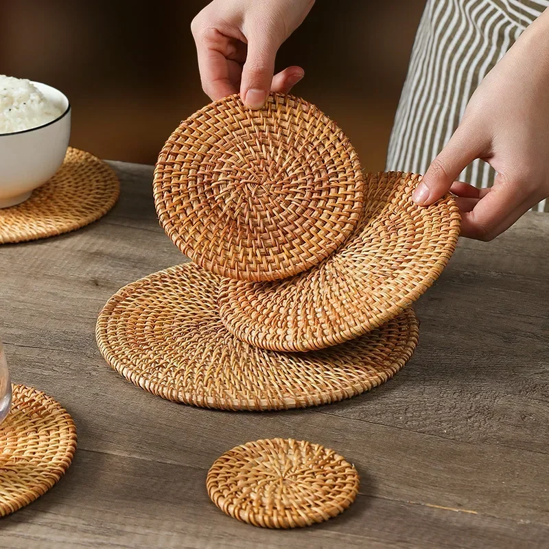 Handmade Round Rattan Coasters - Outdoor Furniture Cafe reseña y precio