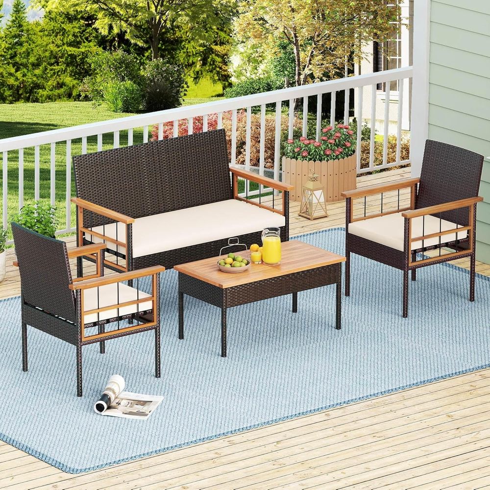 4-Piece Outdoor Wicker Patio F - Outdoor Furniture Balcony reseña y precio