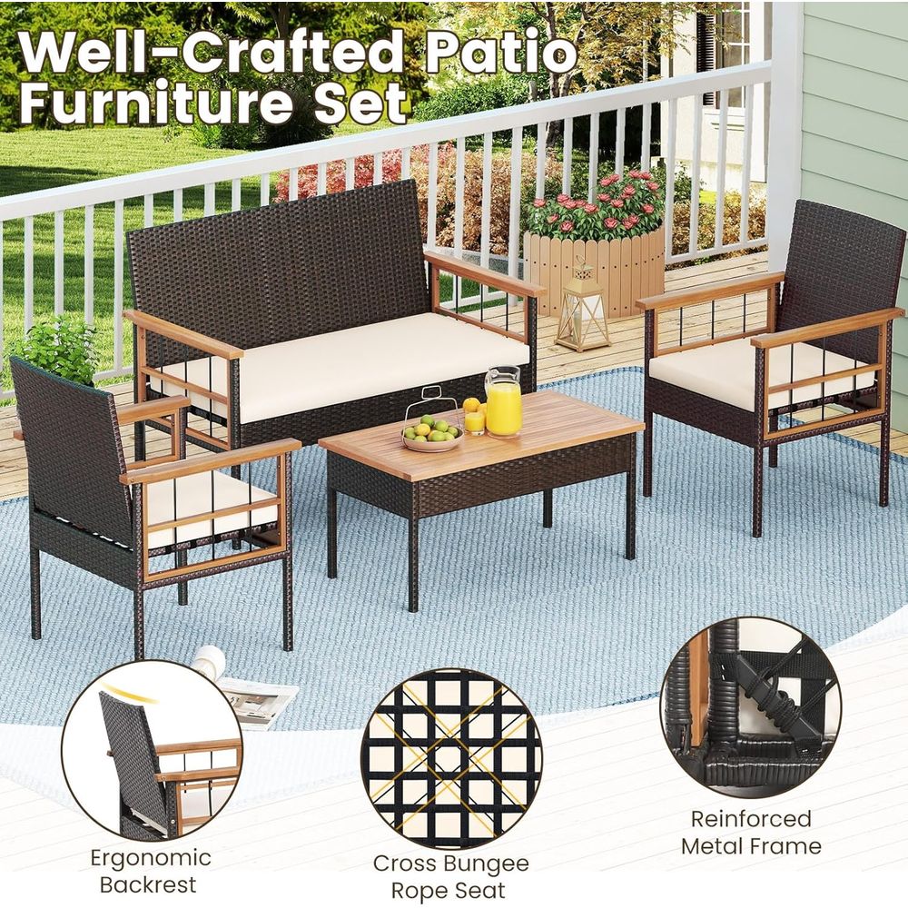 4-Piece Outdoor Wicker Patio F - Outdoor Furniture Balcony reseña y precio