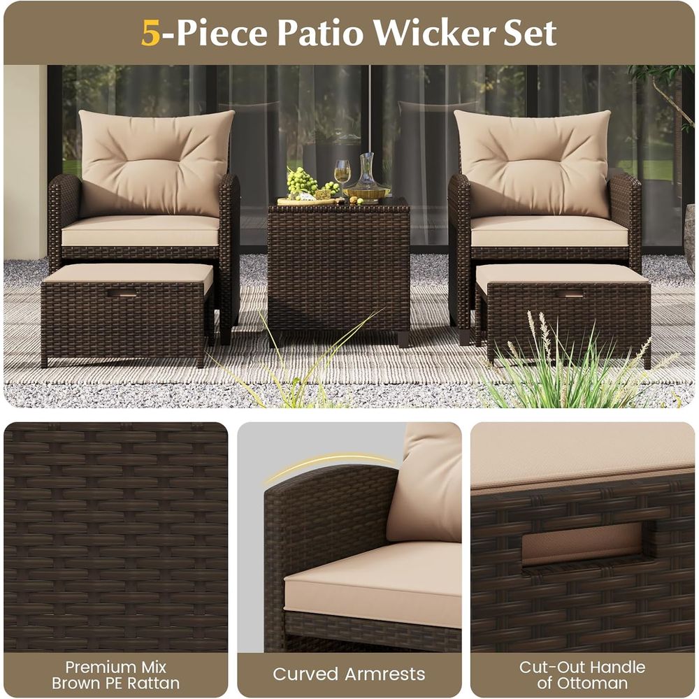 5-Piece Outdoor Patio Furnitur - Outdoor Furniture Lounge Set reseña y precio
