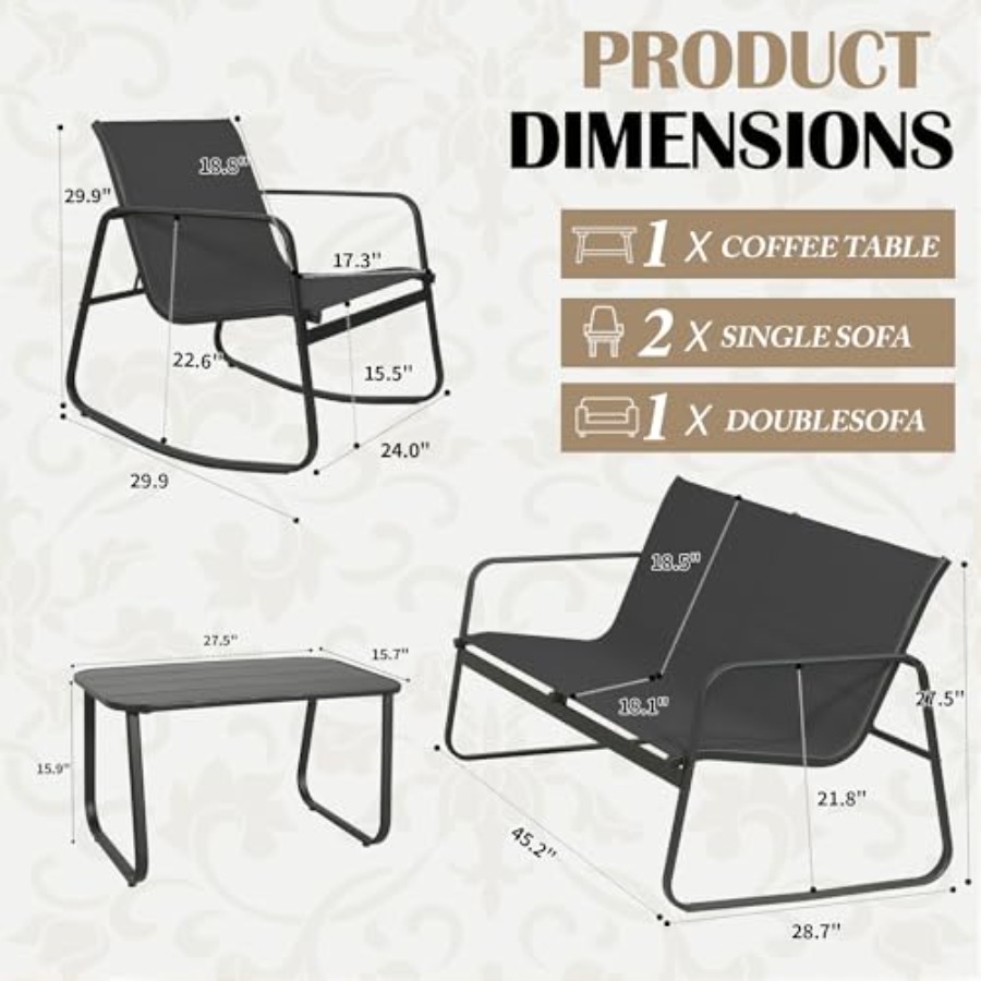 GEONKAI 4 Piece Patio Furnitur - Outdoor Furniture Rocking Chair reseña y precio