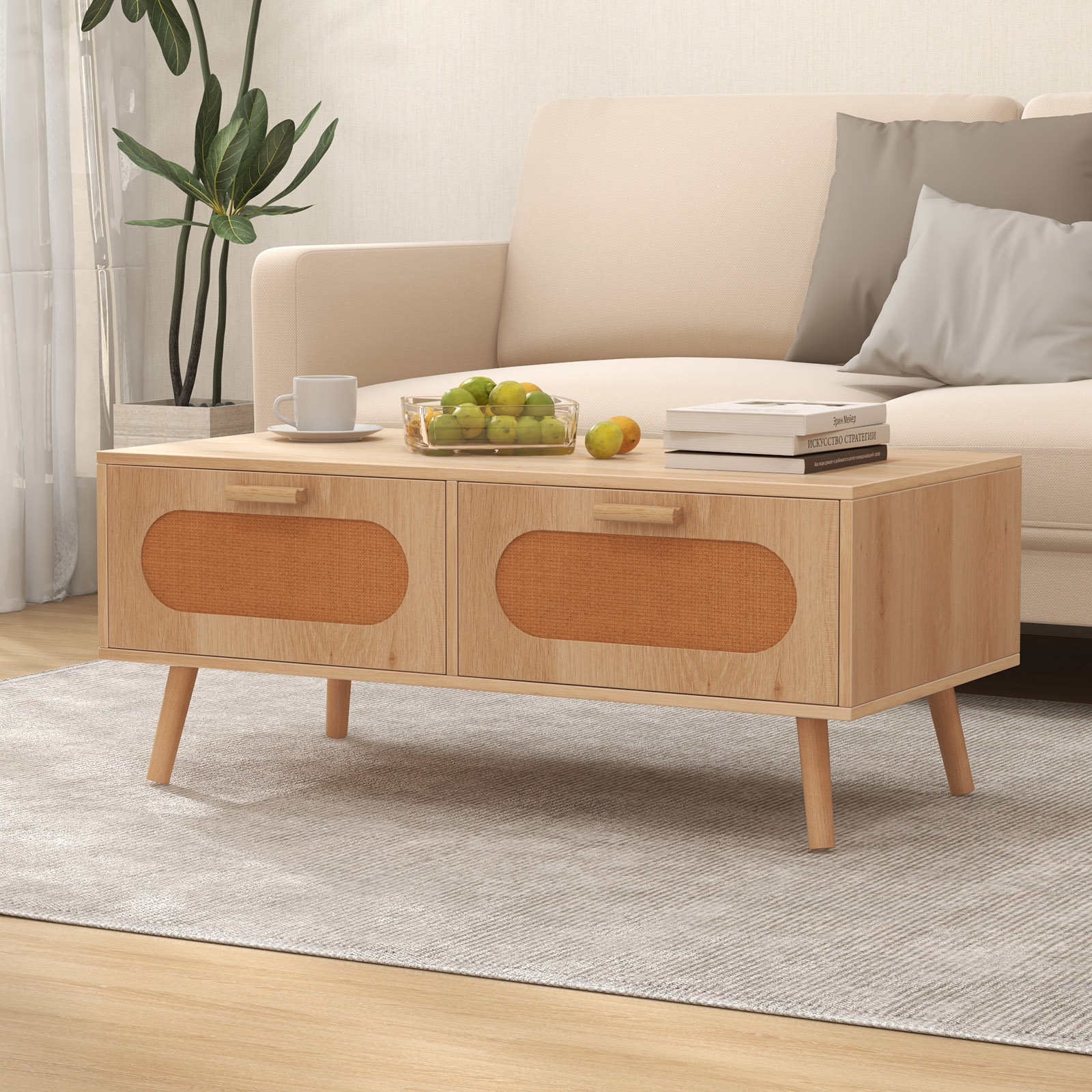 Rattan Coffee Table Mid Centur - Outdoor Furniture Cafe reseña y precio